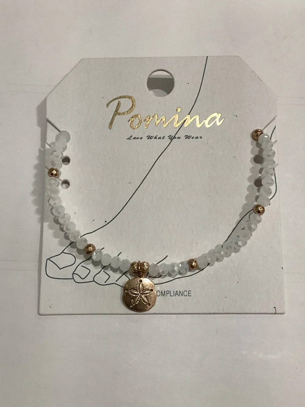 White Beaded Sand Dollar Pendant anklet